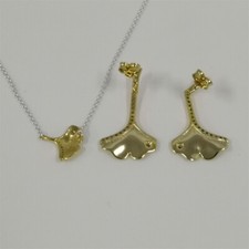 and Drop Earrings Set #45cm pandora Gingko Leaf Two-tone Pendant Necklace