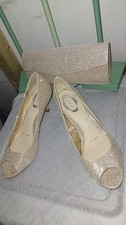 DEBENHAMS DEBUT CHAMPAGNE GOLD BRAND NEW LOW HEEL SHOES AND MATCHING BAG UK 5 38