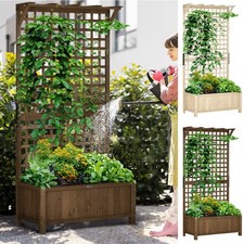 Wooden Trellis Planter with Drain Holes for Herbs Raised Bed for Garden
