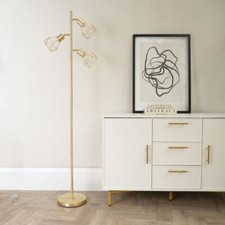 3 Arm Metal Floor Lamp Geometric Caged Lampshade Free Standing Lounge Light