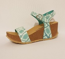 BIONATURA RRP£88 SNAKE GREEN TURQUOISE BLUE LEATHER WEDGES SANDALS SHOES WOMENS