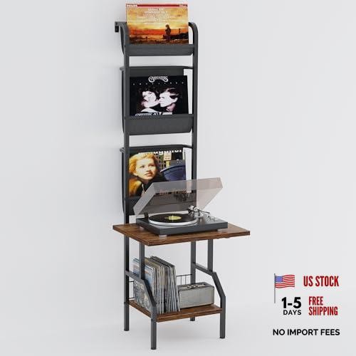 Record player stand with vinyl - player,