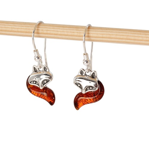 Baltic amber fox earrings - fox,