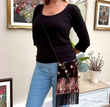 Handbag Ladies Cross Body Embroidered Brown Velvet Sling Bag Women Boho Bag