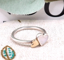 ❤️Pandora Silver & 14ct Gold Luminous Hearts Mother Of Pearl Ring Size 52❤️