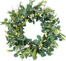 Artificial Eucalyptus Wreath with Berries for Door and Wall Decor, 20 Inches
