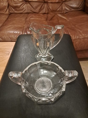 Vintage glass bowl and jug - and,