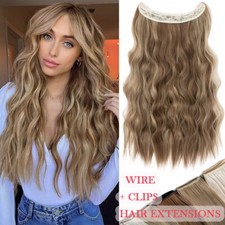 100% Real Natural as Human Invisible Wire in Hair Extensions Long Wavy One-Piece