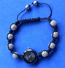 Ladies Hacova Black Quartz Wristwatch With Sparkly Shamballa Style Bracelet