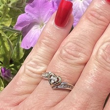 Diamond Ring 9ct Gold Three Stone Trilogy Heart Shape Hallmarked 2.6g Size O