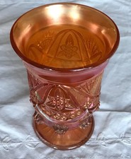 BROCKWITZ Vintage Marigold Curved Star Amber Carnival Glass Vase  6.5"