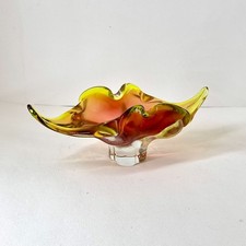 Vintage Murano Style Amberina Glass Bowl Art Glass Freeform Centerpiece Decor