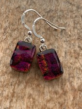 Dichroic Glass Earrings Handmade Cornwall  Russet Plum Copper Rockpool