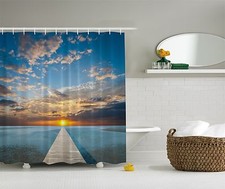 Tropical Beach Ocean at Sunset Fabric Shower Curtain Digital Art Bathroom