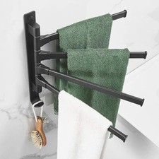 Bathroom Hand Towel Rack 4-Bar Folding Arm Swivel Bath Swing Out Wall Mount