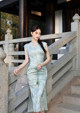 Light Green Floral Qipao Dress
