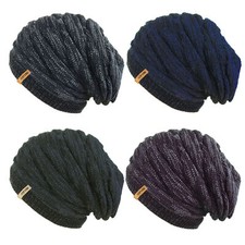 Unisex Slouch Beanie Hat Warm Thermal Fur Fleece Lining Ski Mens Womens