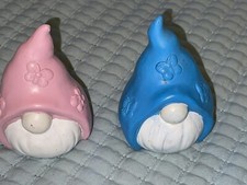 GNOME STATUE  2 QTY  BLUE & PINK  VERY LIGHT, VERY OLD  PRE-OWNED