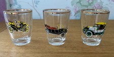 3 x Vintage Car Shot Glasses - Ford, Morgan and Wolseley Cars - VGC