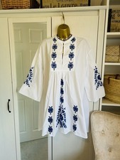 ZARA White Blue Embroidered