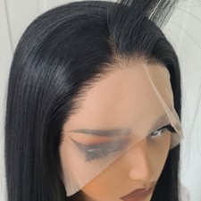 Handtied Long Straight Soft Glueless Lace Front Wig Synthetic Hair Natural black