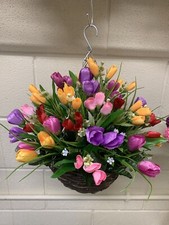 Tulips crocuses hanging basket - tulips,