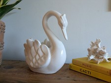 Vintage Ceramic Pereiras Portugal White Swan Bird Planter Jardiniere Plant Pot