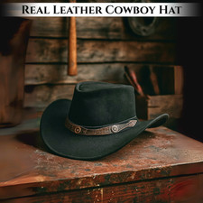 Real Leather Cowboy Hat Black