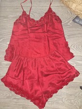 La Senza 100% Silk Red Pj,Pyjamas Loungewear Shorts And Cami Vest Top. Uk 12-14
