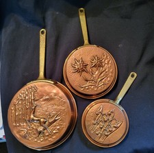 Set of 3 vintage and rustic copper pans