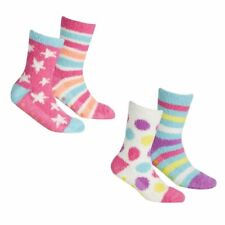 NEW GIRLS STAR SPOT STRIPE GRIPPER FLUFFY SOCKS 2 PAIRS 6-8-9-12-3-4-6 SHOE SIZE
