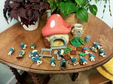 Smurfs Original Large & Small Mushroom Houses with Figures Sold As Seen 