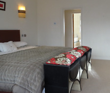 Bed End Stools X3, Leather Upholstered Seat Bed, Semi-Circle Design, Black/Cream