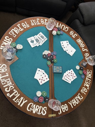 Hand painted off card table - card,