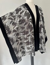 Dreamkeeper Black Silver Sequin Velvet Trim Abstract Kimono Kaftan Jacket S/M