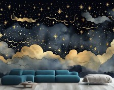 Gold Black Night Sky Painting