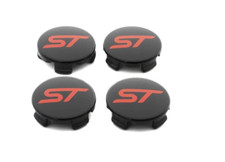 Genuine Ford Focus, Fiesta etc Black Alloy Wheel Centre Caps X4 With Red ST Logo