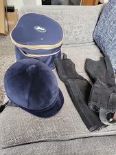 Charles Owen Blue Flesh Showjumper Riding Hat XP ASTM Size 7/57 With Riding Chap