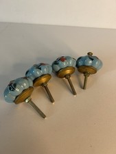 Set of 4 blue floral ceramic cupboard or Drawer Knobs Vintage look mix