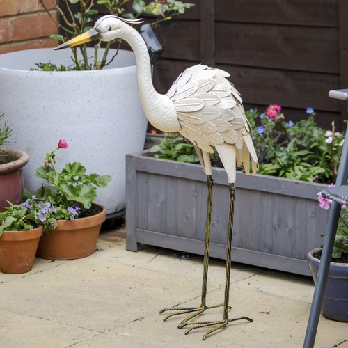 White metal crane garden - white,