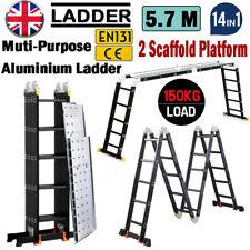 5.7M 14 in 1 Aluminium Folding Ladder Multi Purpose Steps +2 Scaffold Platform