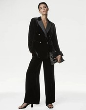 M&S Autograph Black Velvet  Wide Leg Trousers with Silk Size 8 BNWT