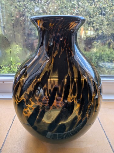 Art glass vase large brown - art, and