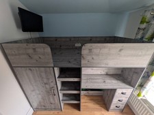 High Sleeper Bunk Bed Loft Cabin Frame Only Grey Wooden Kids Children Bedroom