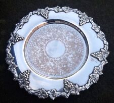 9" Antique Viners silver plated Circular drinks tray with Grapevine Edge chased