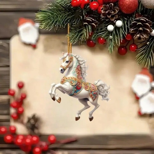 White horse christmas hanging - white,