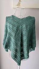 Handmade Crochet Medium Weight Poncho, Premium Wool Mix Aran Yarn, Slate Green