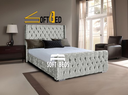 Crushed velvet upholstered bed - crushed,
