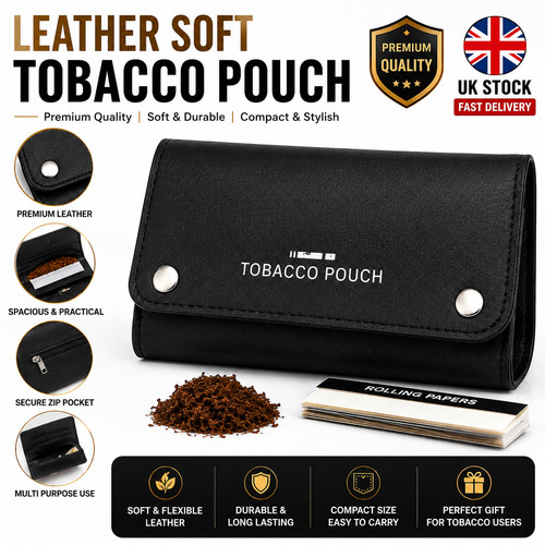 Black leather tobacco pouch - black,