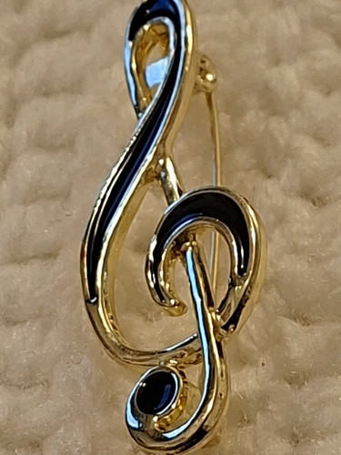 Treble clef music brooch pin - ,